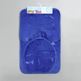 Набор ковриков для ванны и туалета Доляна, 3 шт: 36×43, 40×50, 50×80 см, цвет синий от Сима-ленд