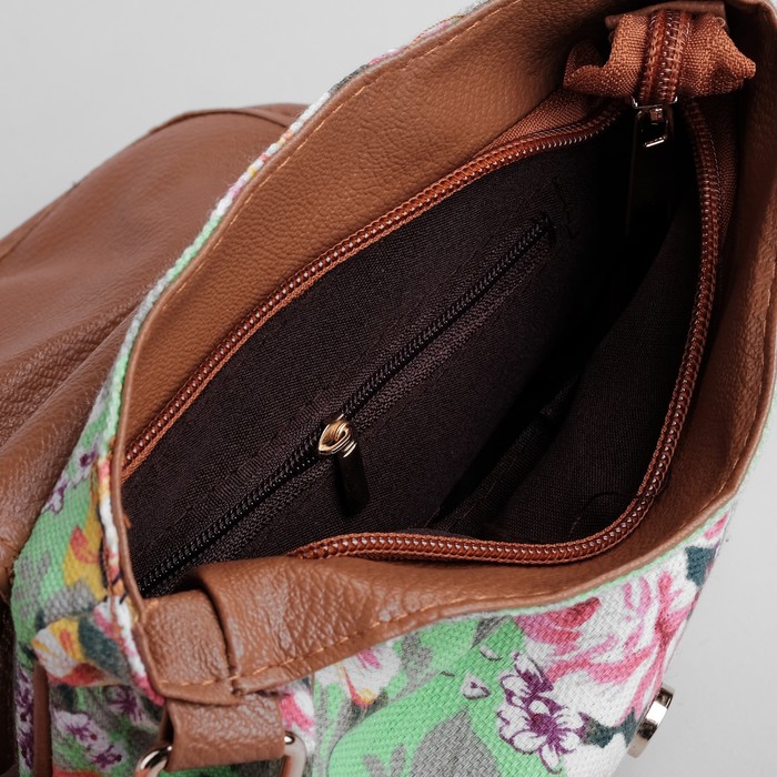 Сумка женская на клапане "Розы", 1 отдел, регулируемый ремень, зелёная