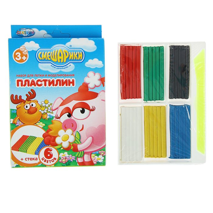 Пластилин 6 цветов &quot;Смешарики&quot;, 100г, пластиковый стек