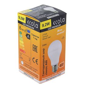 

Лампа светодиодная Ecola, A60, Е27, 9.2 Вт, 2700 К, 360°, композит