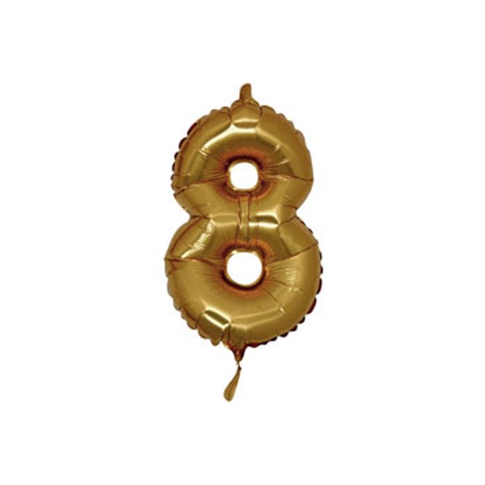 Шар фольгированный 14" "Цифра 8" для палочки, без клапана, цвет золотой