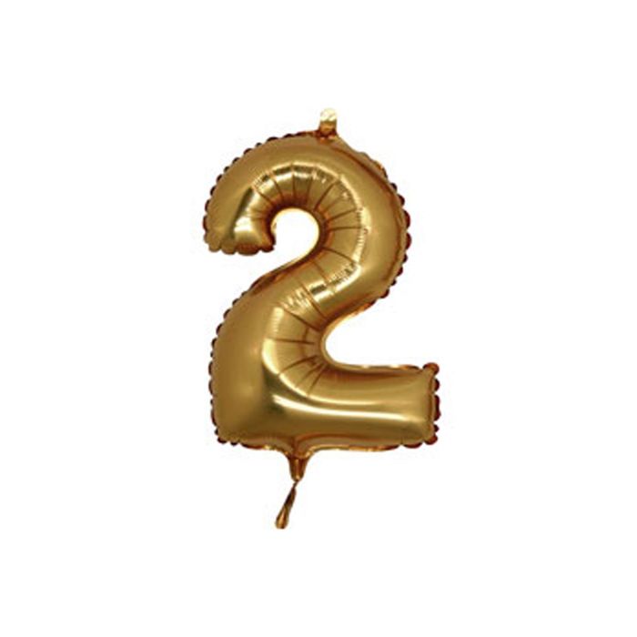 Шар фольгированный 14" "Цифра 2" для палочки, без клапана, цвет золотой