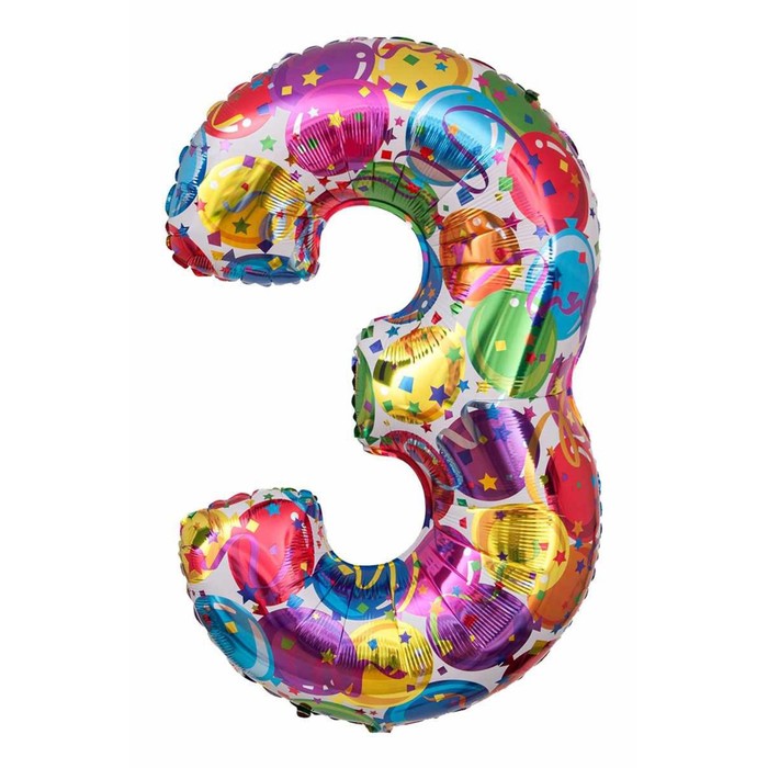 Шар фольгированный 40" "Цифра 3", шарики