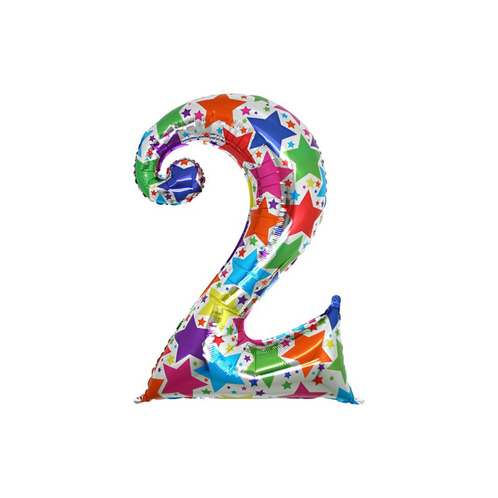 Шар фольгированный 40" "Цифра 2", звёзды, блеск