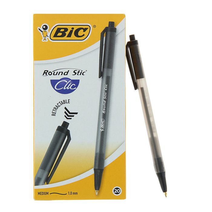Ручка шариковая BIC Round Stic Clic, чернила черные, узел 1.0мм, одноразовая
