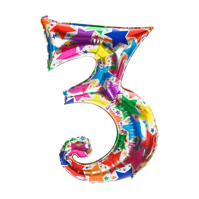 Шар фольгированный 40" "Цифра 3", звёзды, блеск