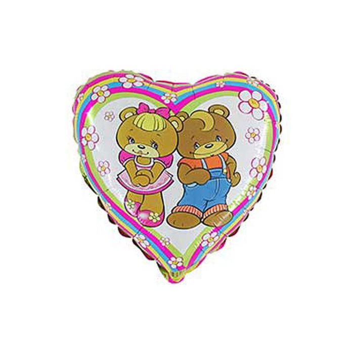 Шар фольгированный 18" "Медвежата в цветочках", сердце