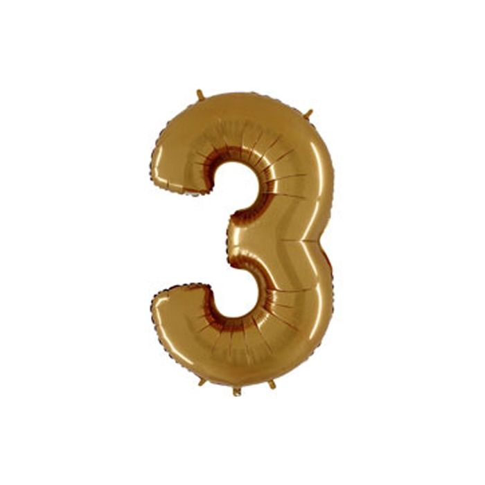 Шар фольгированный 40" "Цифра 3", цвет золотой