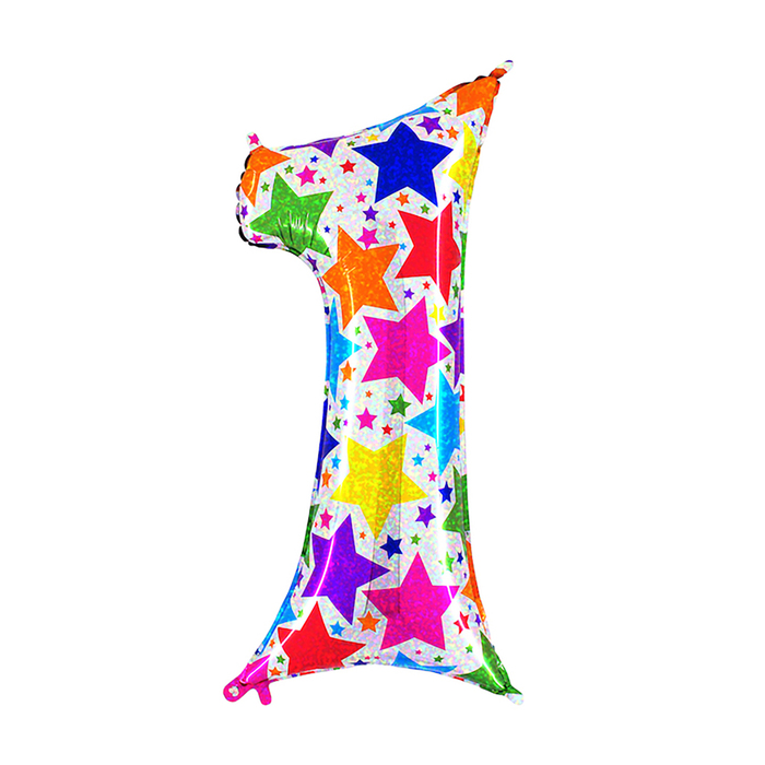 Шар фольгированный 40" "Цифра 1", звёзды, блеск