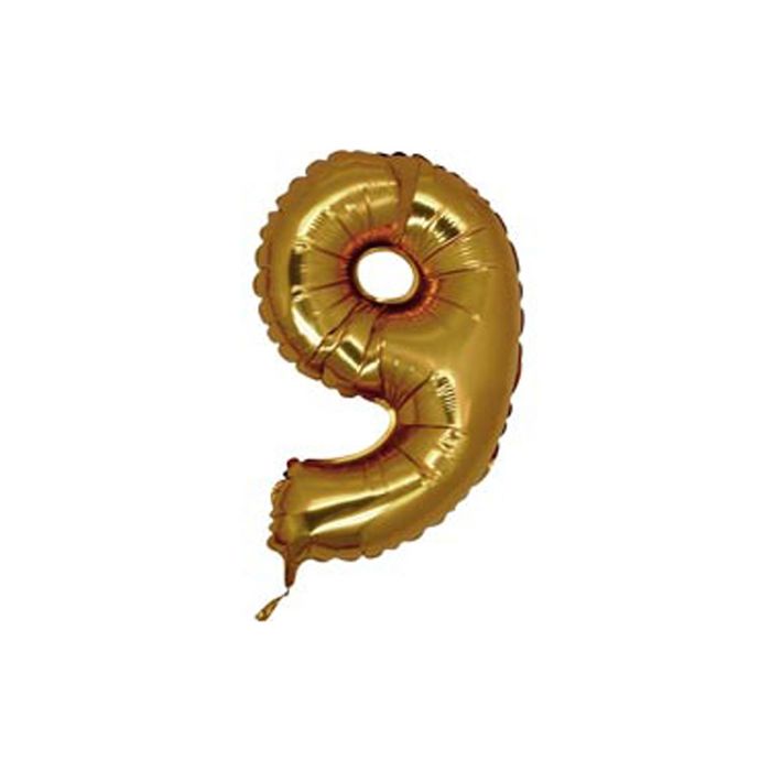 Шар фольгированный 14" "Цифра 9" для палочки, без клапана, цвет золотой
