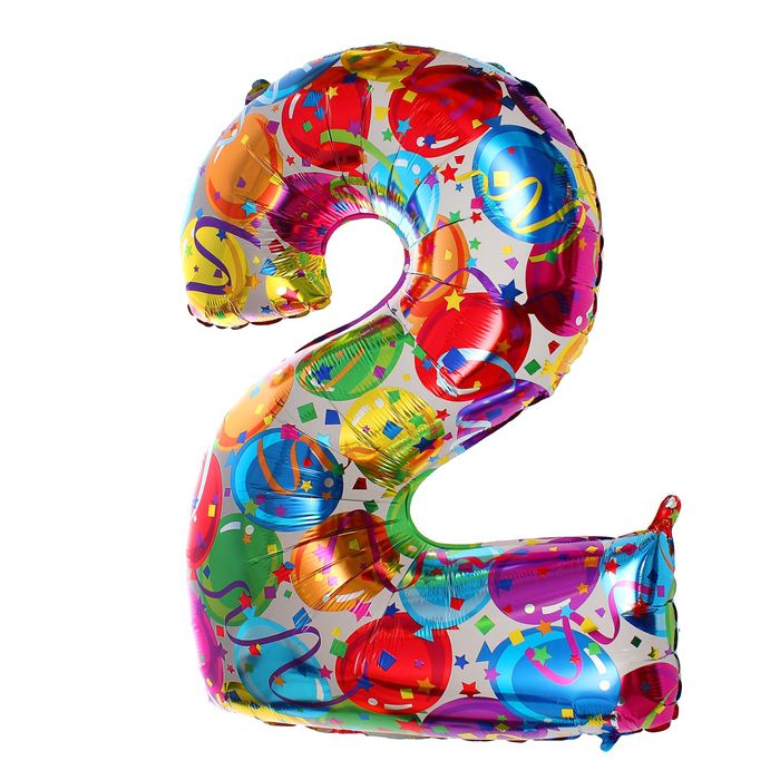 Шар фольгированный 40" "Цифра 2", шарики