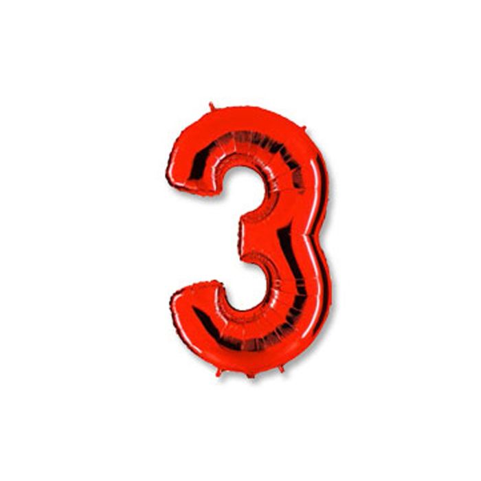 Шар фольгированный 40" "Цифра 3", цвет красный