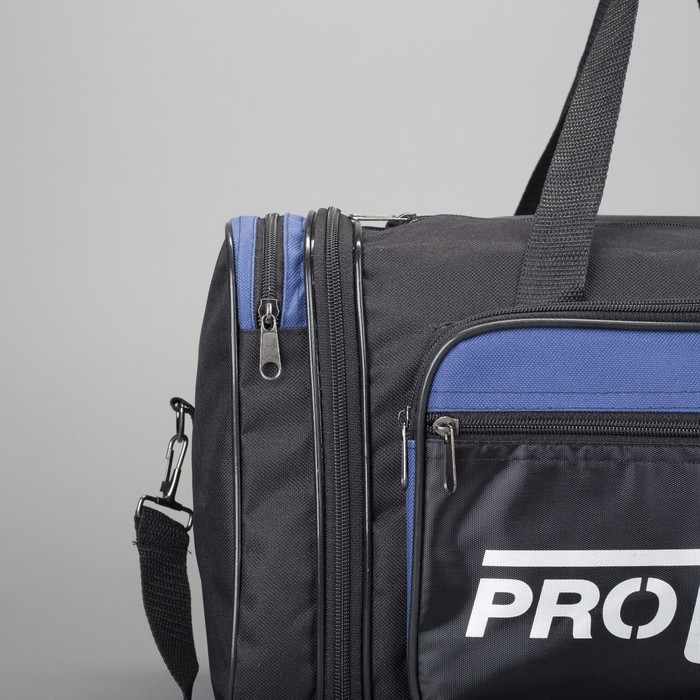 Сумка спортивная на молнии, 1 отдел, 3 наружных кармана, цвет чёрный/синий