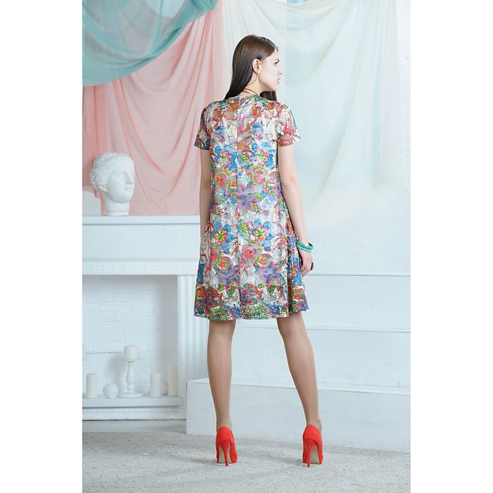 Платье, цвет молочный/синий/красный, размер 46, рост 164 см (арт. 4629а)