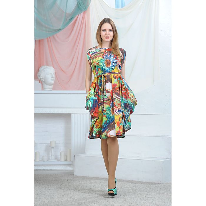 Платье, цвет зелёный/бордовый/горчичный, размер 42, рост 164 см (арт. 4637)