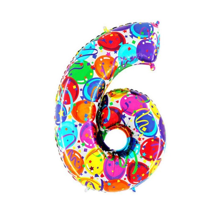 Шар фольгированный 40" "Цифра 6", шарики