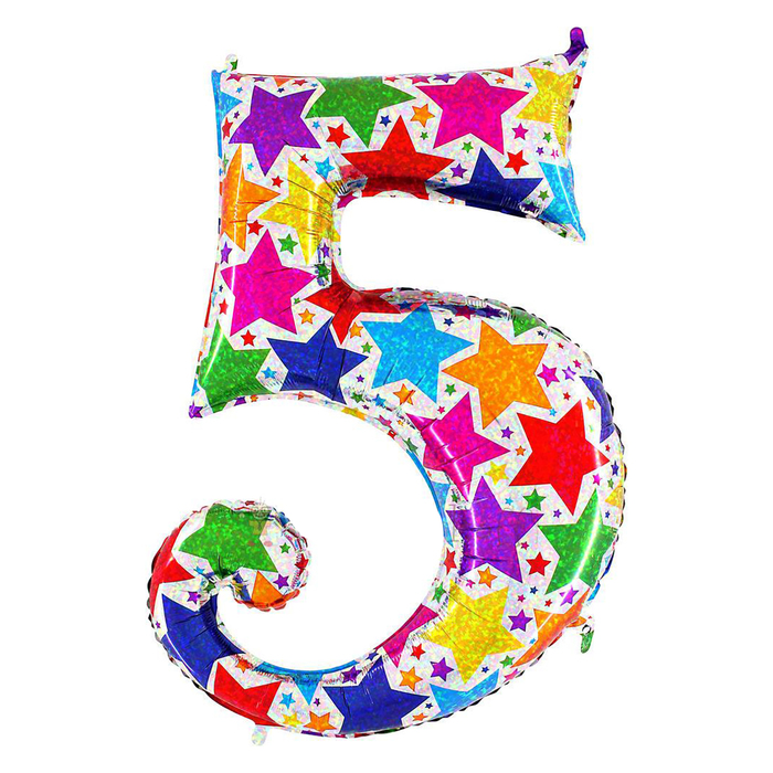 Шар фольгированный 40" "Цифра 5", звёзды, блеск