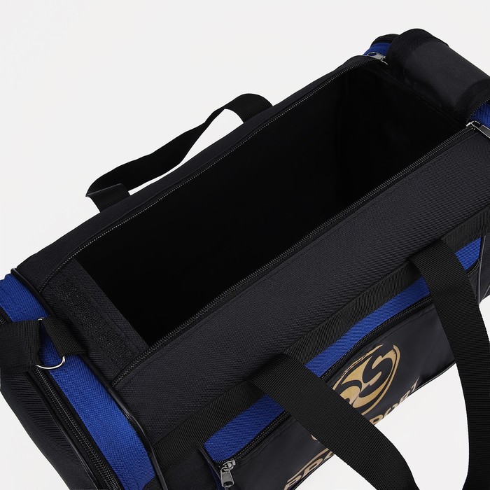 Сумка спортивная на молнии, 1 отдел, 3 наружных кармана, цвет чёрный/синий