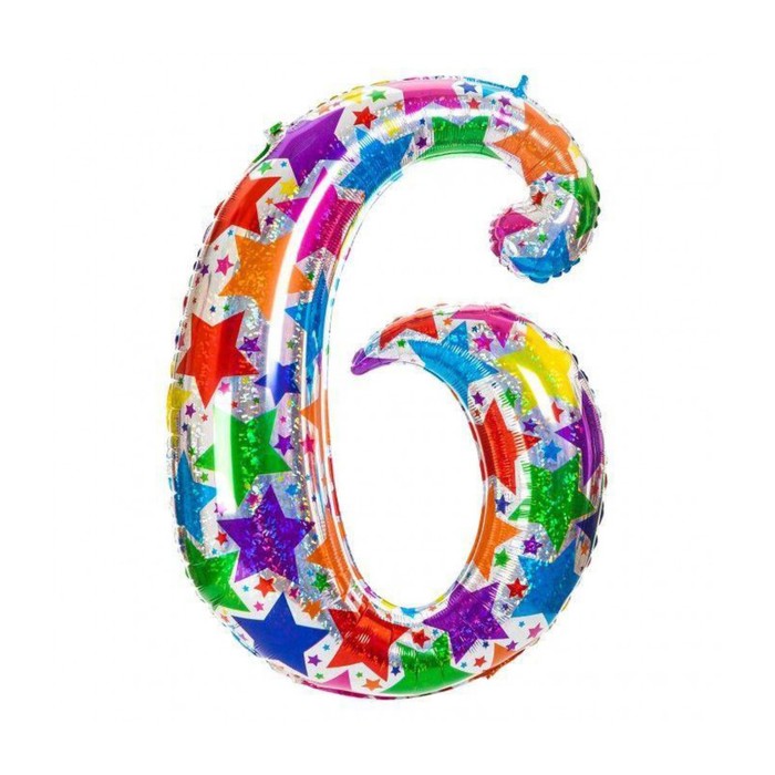 Шар фольгированный 40" "Цифра 6", звёзды, блеск