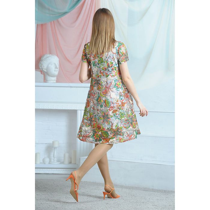 Платье, цвет молочный/зелёный/коралловый, размер 46, рост 164 см (арт. 4629)