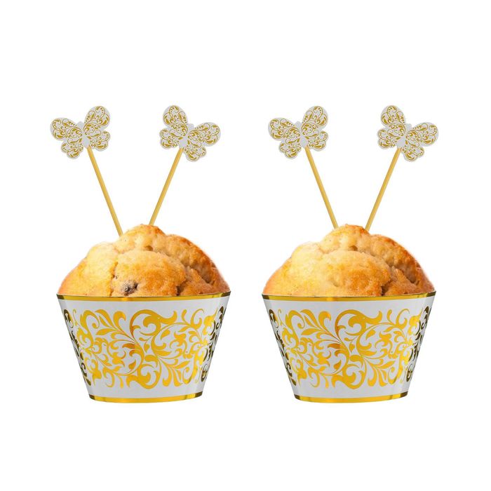 Украшение для капкейков "Золотой", в наборе: 6 шпажек, 6 формочек