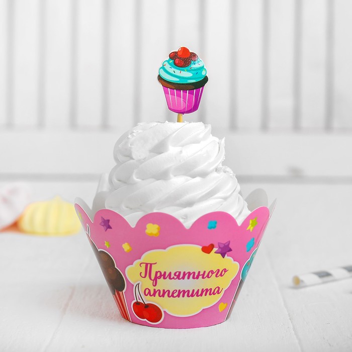 Украшение для капкейков "Приятного аппетита", в наборе: 6 шпажек, 6 формочек