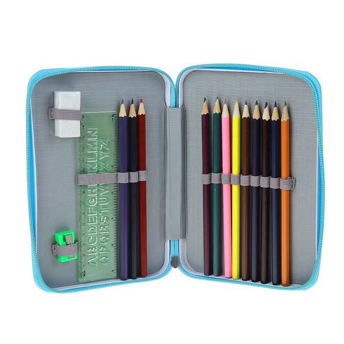 Пенал 1 отделение на молнии металл с наполнением большой "Бабочка" 16 предметов