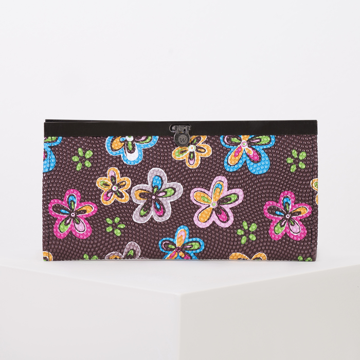 Кошелёк женский на рамке "Фантазия", 5 отделов, коричневый