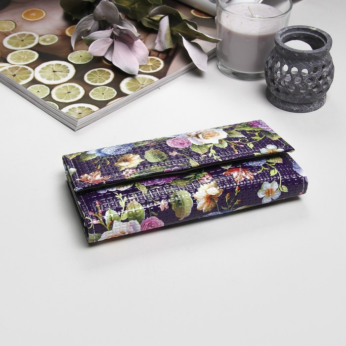 Кошелек женский на клапане, 2 отдела, для монет, цвет фиолетовый