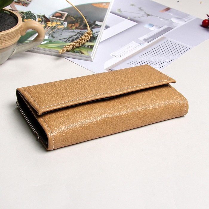 Кошелёк женский, 1 отдел на рамке, 2 отдела на клапане, для монет, цвет бежевый