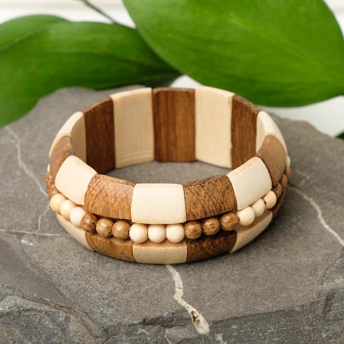 Браслет ручная работа, деревянный "Змейка", цвет МИКС