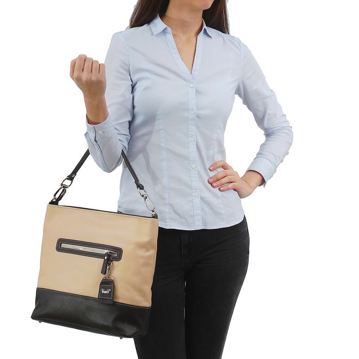 Сумка женская на молнии, 1 отдел, 2 наружных кармана, длинный ремень, цвет бежевый/коричневый