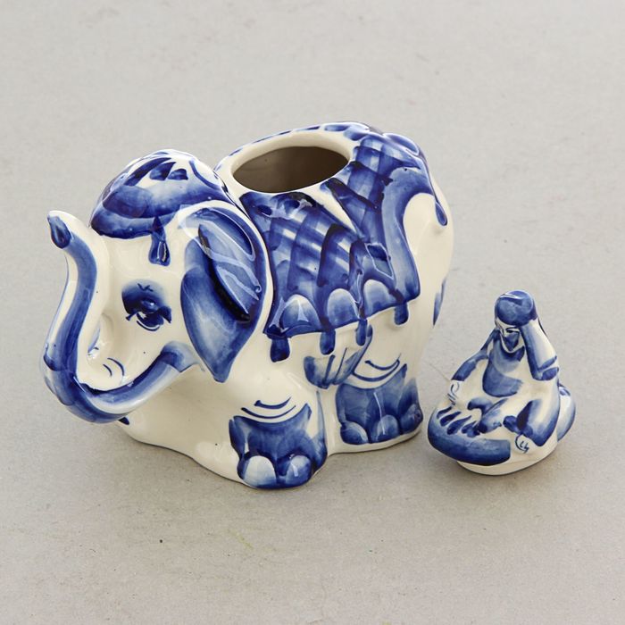 Шкатулка «Слон», гжель, кобальт