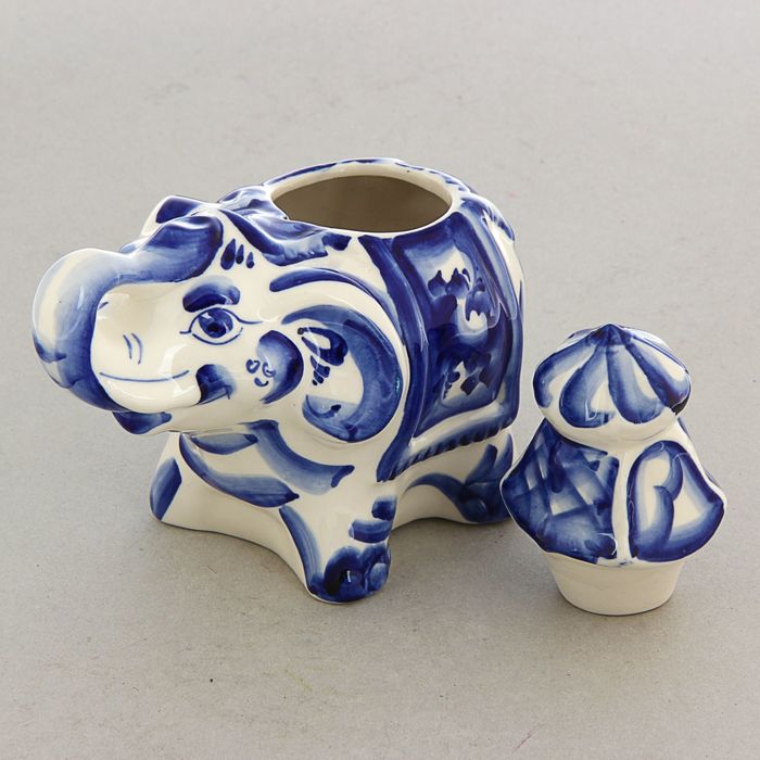 Шкатулка «Индийский слон», гжель, кобальт