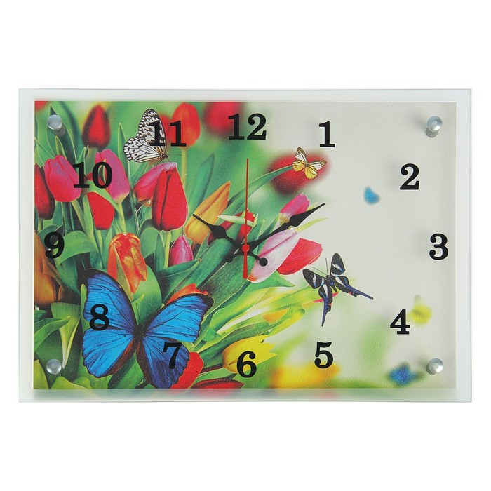 Часы настенные прямоугольные "Бабочки в саду", микс 25х35 см