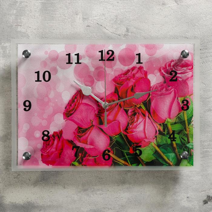 Часы-картина настенные, серия: Цветы, Розовые розы, 25х35 см