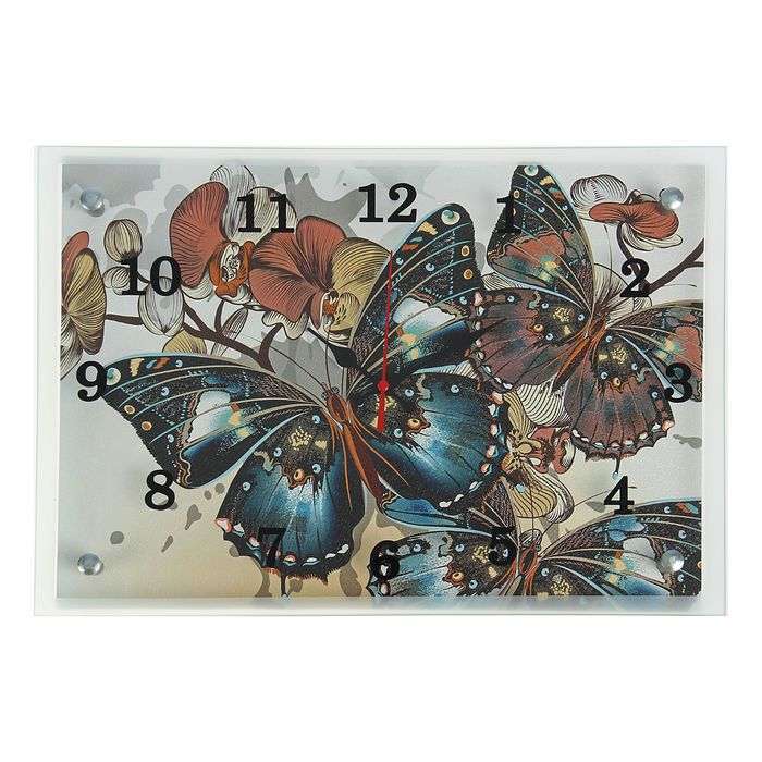 Часы настенные прямоугольные "Бабочки", микс 25х35 см