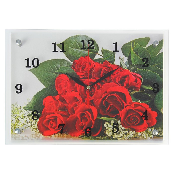 Часы настенные прямоугольные "Красные розы", 25х35 см микс
