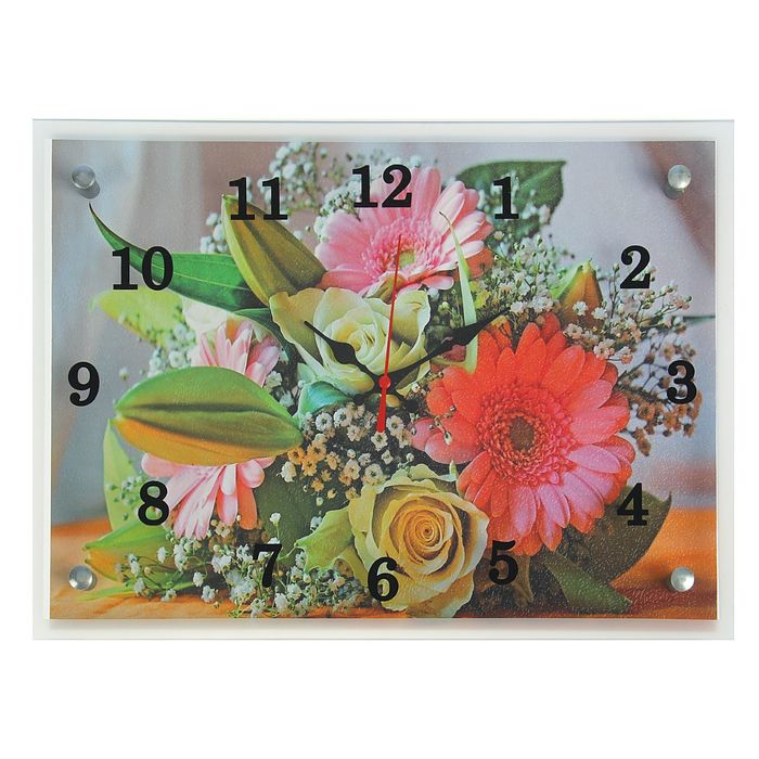 Часы настенные прямоугольные "Букет", микс 25х35 см