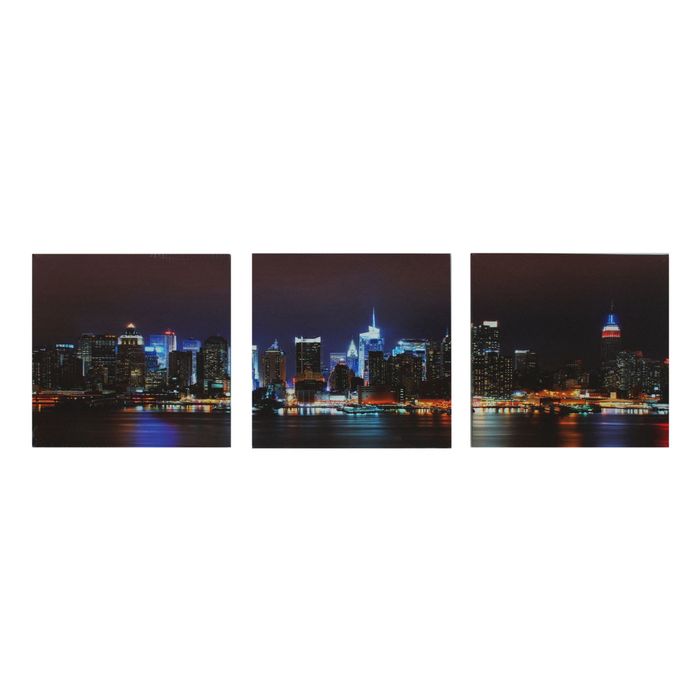 Модульная картина на подрамнике "Город огней", 3 шт. — 30×30 см, 100×40 см