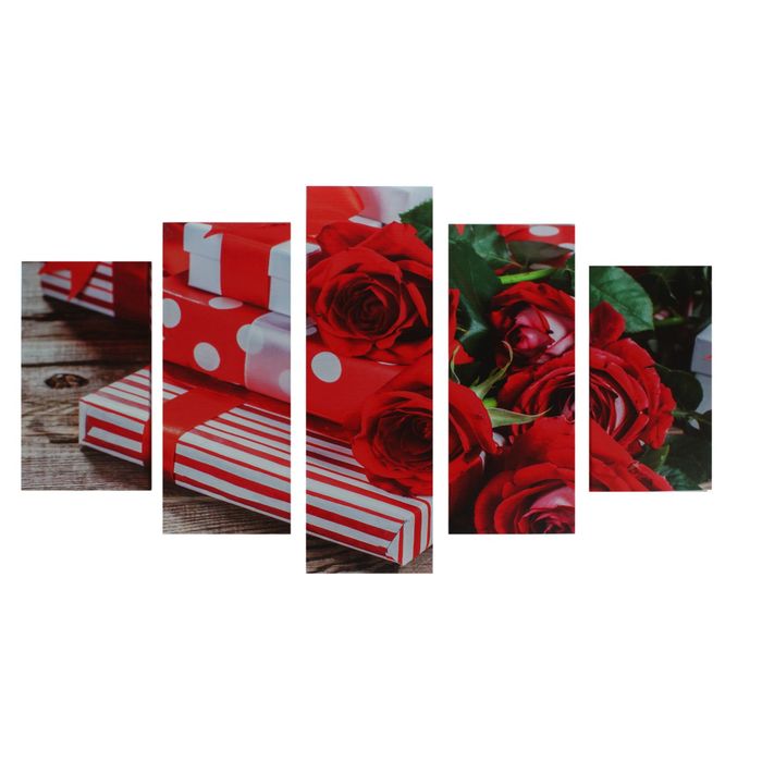 Модульная картина на подрамнике "Подарки", 2 — 43×25, 2 — 58×25, 1 — 72×25 см, 75×135 см