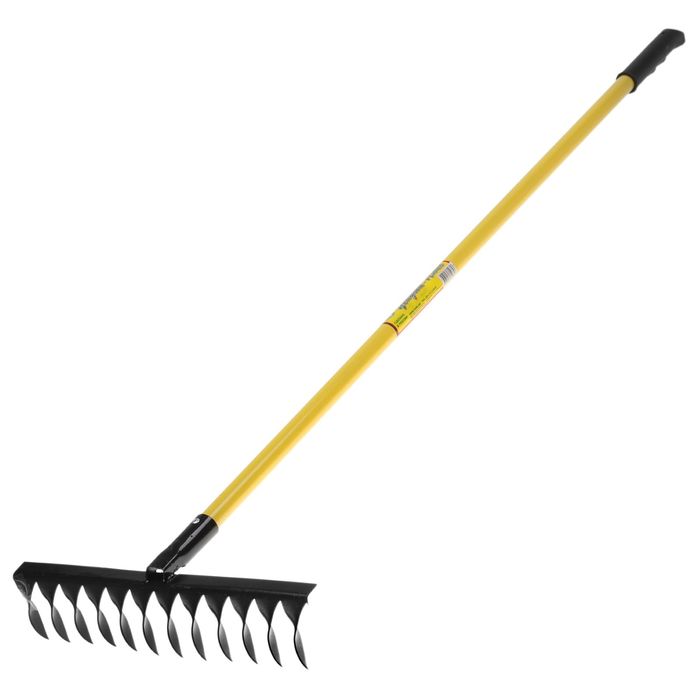 Грабли прямые, повёрнутый зубец, 12 зубцов, металлические, металлический черенок