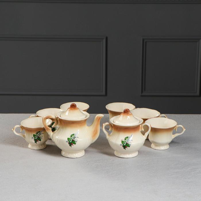 Чайный набор "Лорд" коричневый, ландыш, 8 предметов 0,6/0,25 л