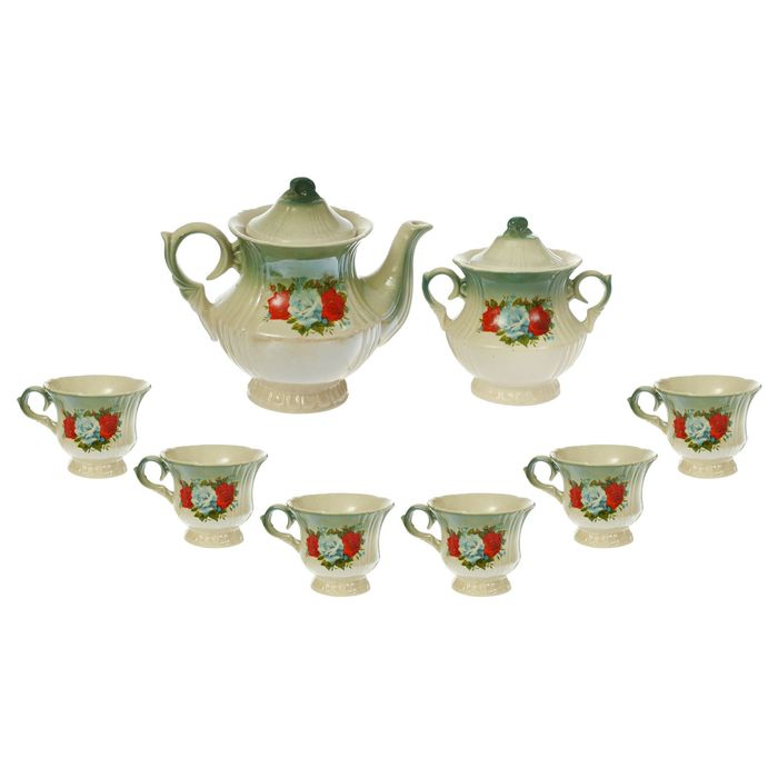Чайный набор "Лорд" изумруд, три розы, 8 предметов 0,6/ 0,25 л