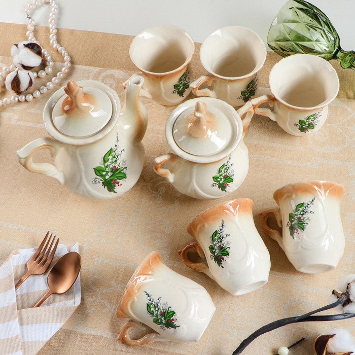 Чайный набор "Элей" коричневый, ландыш, 8 предметов 0,6/0,25 л