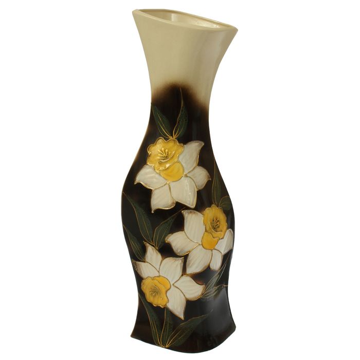 Ваза напольная "Натали" белая, нарцисс, золотой декор