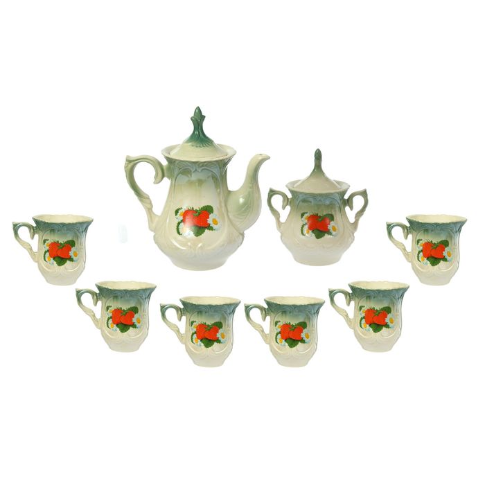 Набор чайный "Элей" клубника, изумруд , 8 предметов: чайник 0,6 л, сахарница, 6 кружек 0,25 л