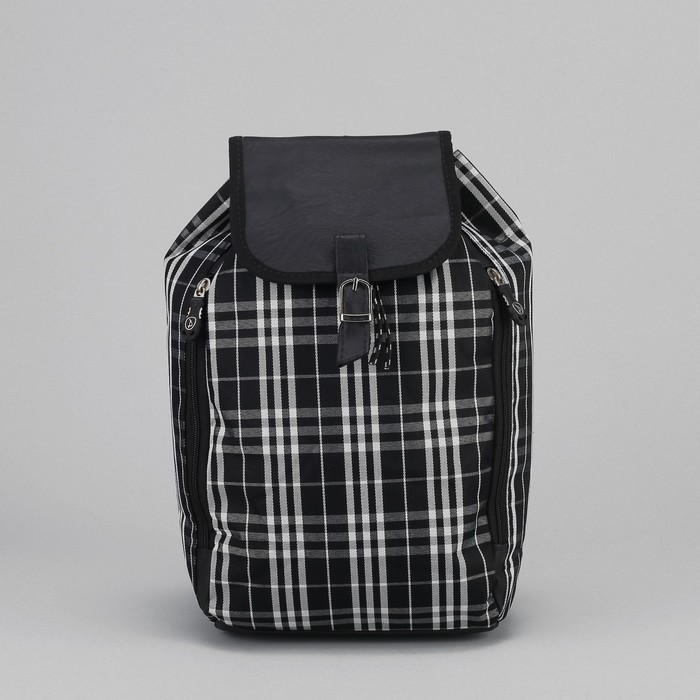Рюкзак молодёжный "Клетка", 1 отдел, 2 наружных кармана, чёрный/белый