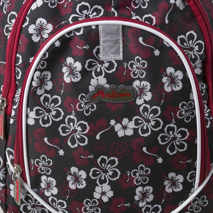 Рюкзак молодёжный на молнии "Цветы", 2 отдела, 1 наружный и 2 боковых кармана, цвет чёрный/красный/белый
