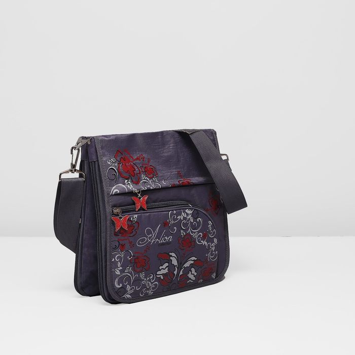 Сумка молодёжная на молнии, 2 отдела, 3 наружных кармана, длинный ремень, цвет серый